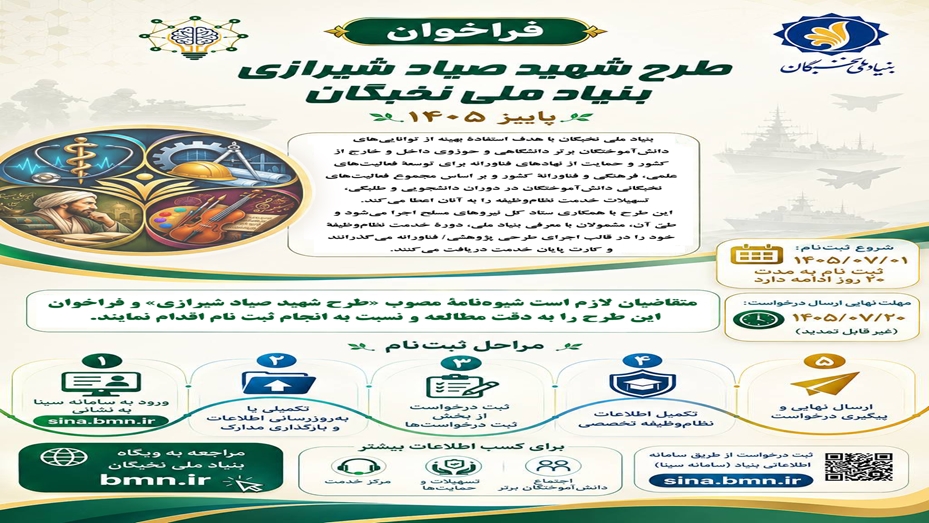 فراخوان طرح شهید صیاد شیرازی بنیاد ملی نخبگان